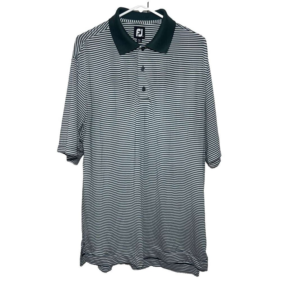 FootJoy Polo Shirt Men Large Green Stripes Golf Performance Short Sleeve